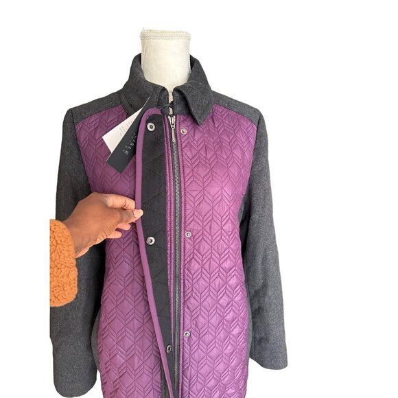 Per Se By Carlisle Quilted Coat Size 10 Purple & Gray Long Sleeve Button Closure - Picture 3 of 14